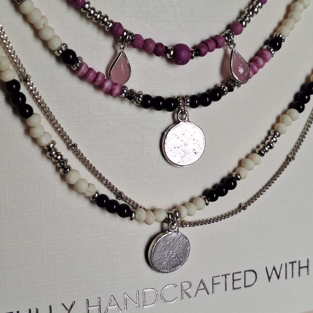 Myra Bag Silver And Pink Multi-Layered Necklace